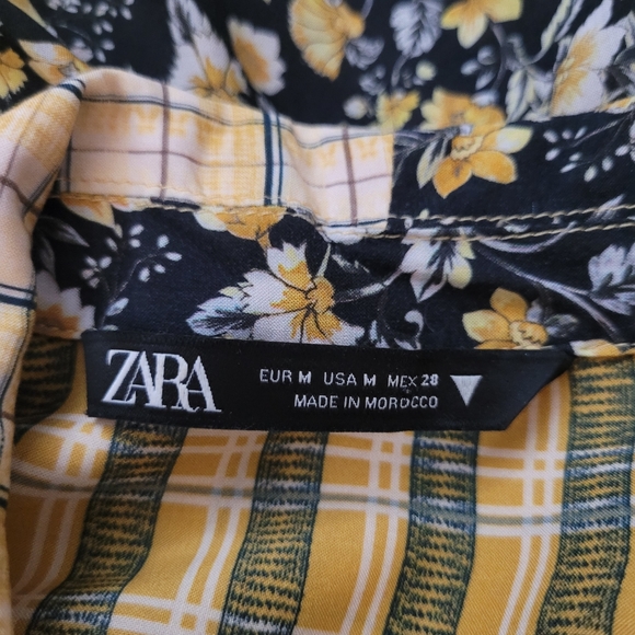Zara Contrast Print Floral Plaid Button Front Blouse - Picture 11 of 11